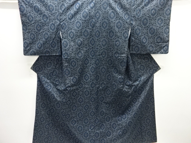 JAPANESE KIMONO / ENSEMBLE KIMONO / SILK / TSUMUGI / WOVEN GEOMETRIC PATTERN & FLOWERS